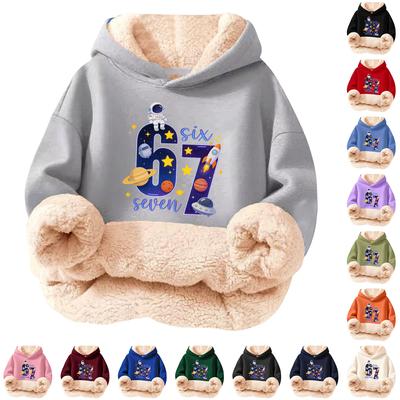 Çocuklar İçin Modaya Uygun Baskılı Günlük Polar Kapüşonlu Bol Kesim Cepli Olmayan Hoodie