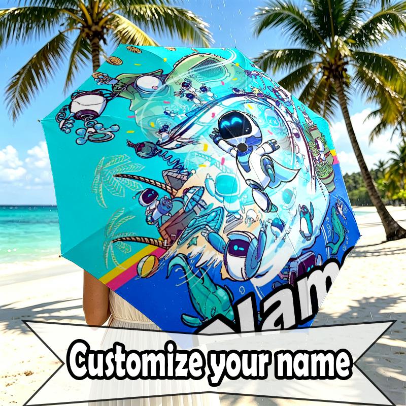 Custom Name Personalized Cosmic Bot Crew Print Umbrella, Auto Open Close, 8‑Rib Sturdy Frame, Commute Camping Hiking Use, Birthday Gift