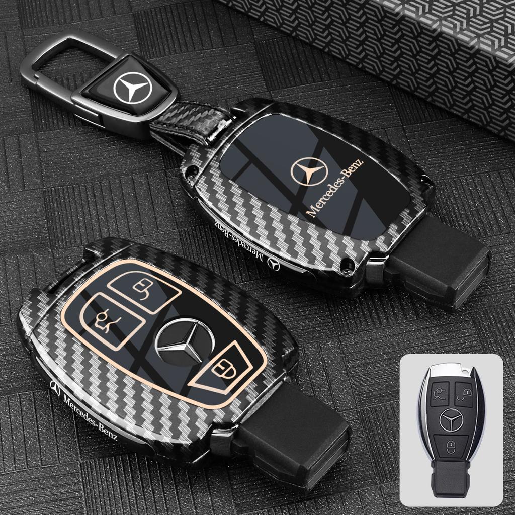 PNR1 Carbon Fiber Look Silicone Remote Car Key Case Cover Shell Keychain for Mercedes Benz A C E S Class W203 W204 W212 W213 W176