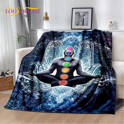 3D Yoga Zen Naturalisieren Meditation Regenbogen 7 Chakra Decke, Flanell Überwurfdecke für Zuhause Schlafzimmer Bett Sofa Picknick Büro Wandern