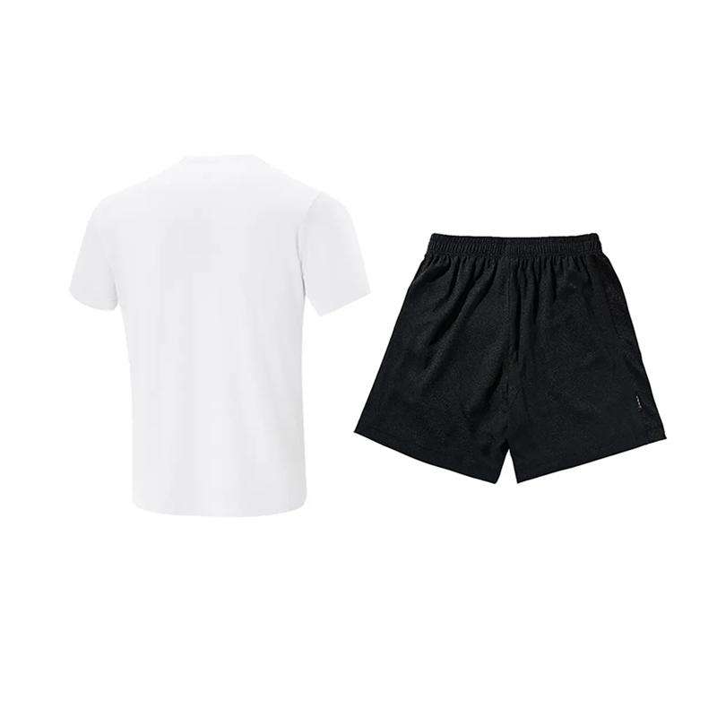 Li Ning Training Series Solid Color Logo Minimalist Quick-Dry Breathable Crew Neck Pullover Short Sleeve T-Shirt Casual Sports Set ATSV597-1+YATV113-1
