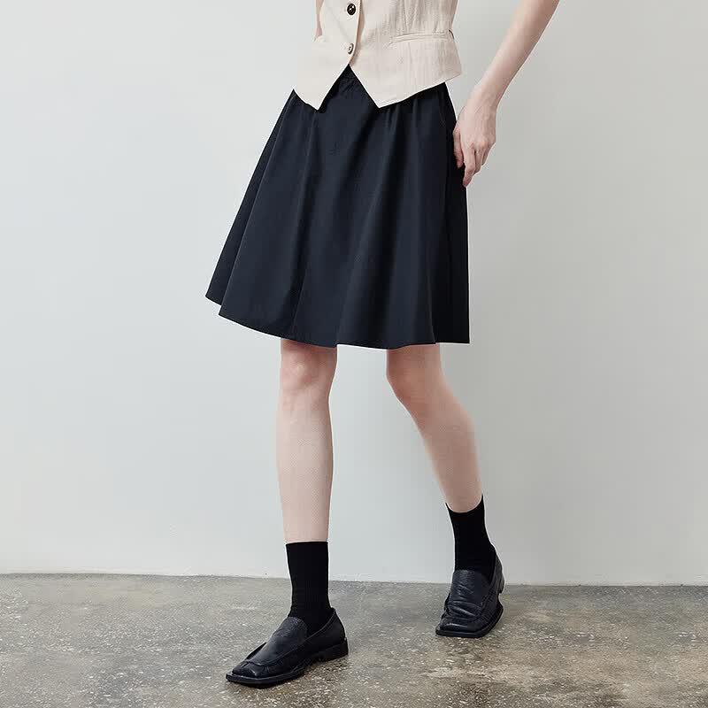 Chuyu Women's Solid A-Line Mid Skirt with Elastic High Waist