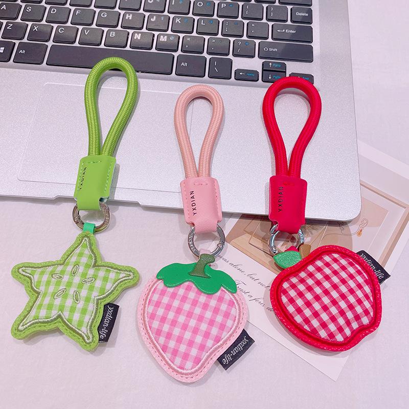 Fabric Checkered Fruit Leather Pendant Small Ornamental Creative Accessory Mini Figurine Bag Charm