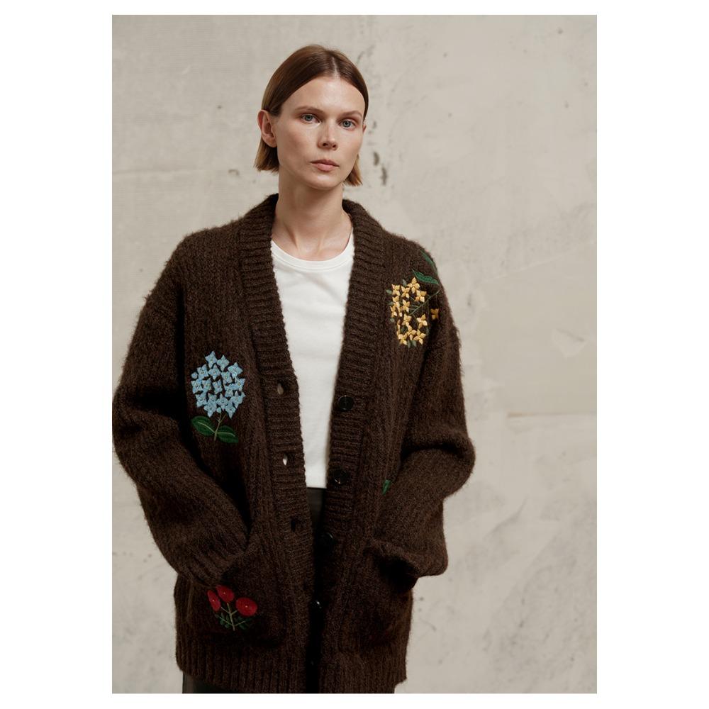 DIMANAF 2025 Plus Size Autumn Sweaters Coat Cardigan Pockets Women Pattern Printing Buttons Sweaters Knitting Loose Sweater