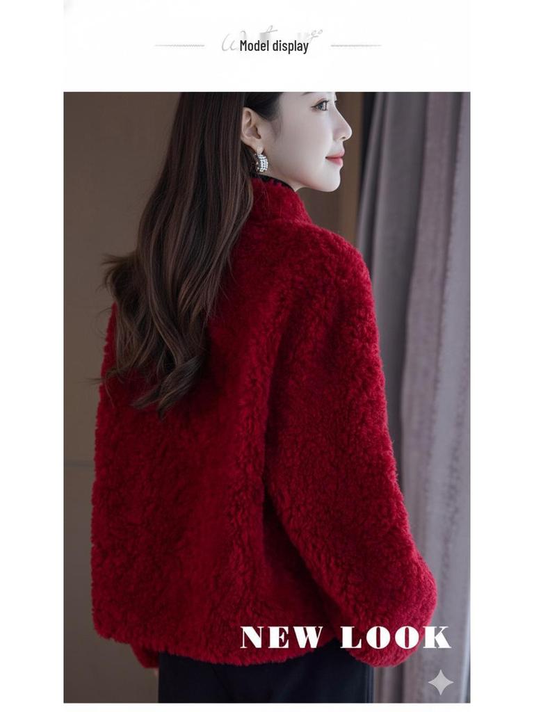2025 Plus Size Korean Style Red Coat: Autumn/Winter Fashion - Loose Fit for Women