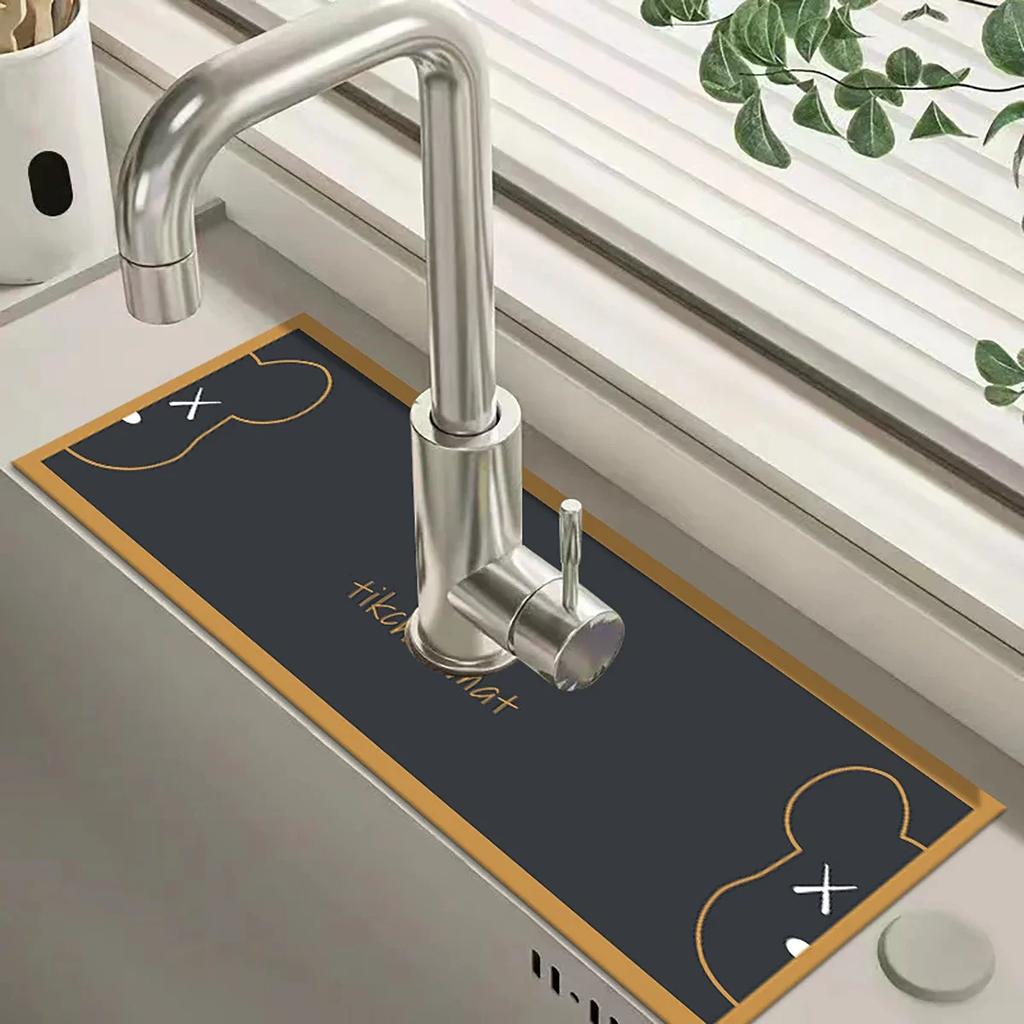 Retro Faucet Drain Pad Self-priming Kitchen Countertop Drain Mat Diatom Mud Wipeable Anti-slip Mat Absorbent Dish Drying Mat
