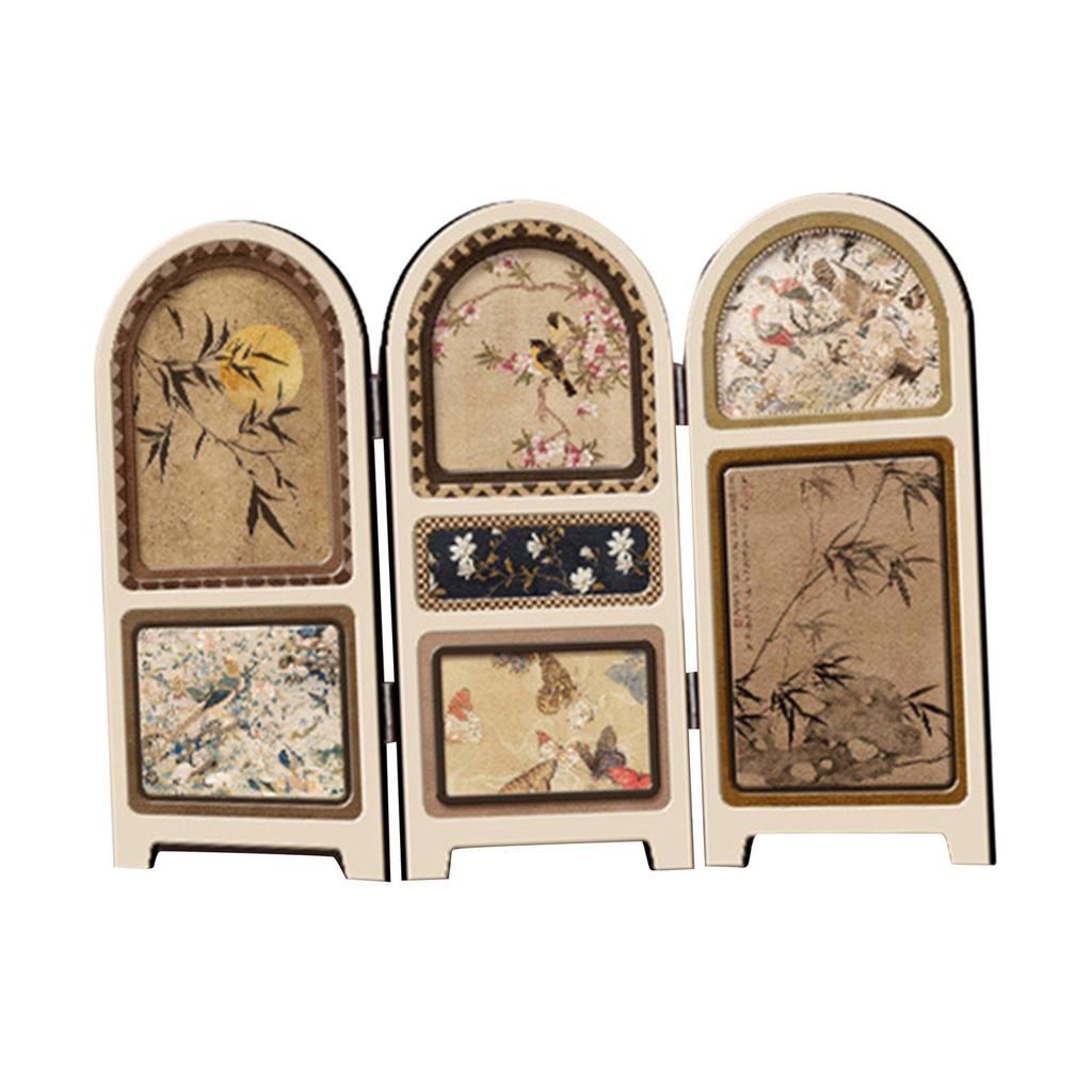 Chinese Design Screen Decoration Collectible Crafts Desk Partition 3 Panel Divider for Office Fireplace Countertop Dining Room