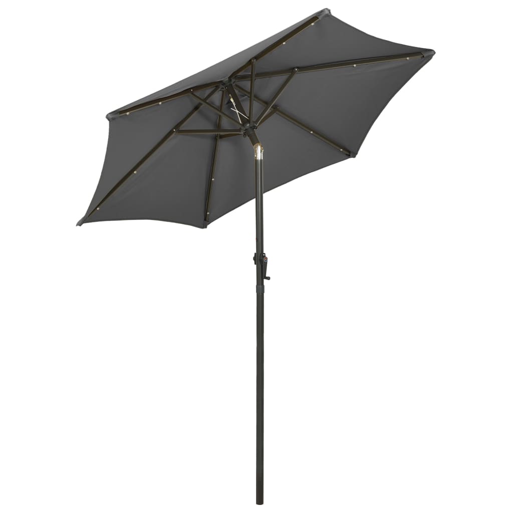 Anthracite LED Illuminated Sun Umbrella 200 X 211 Cm Aluminum Frame
