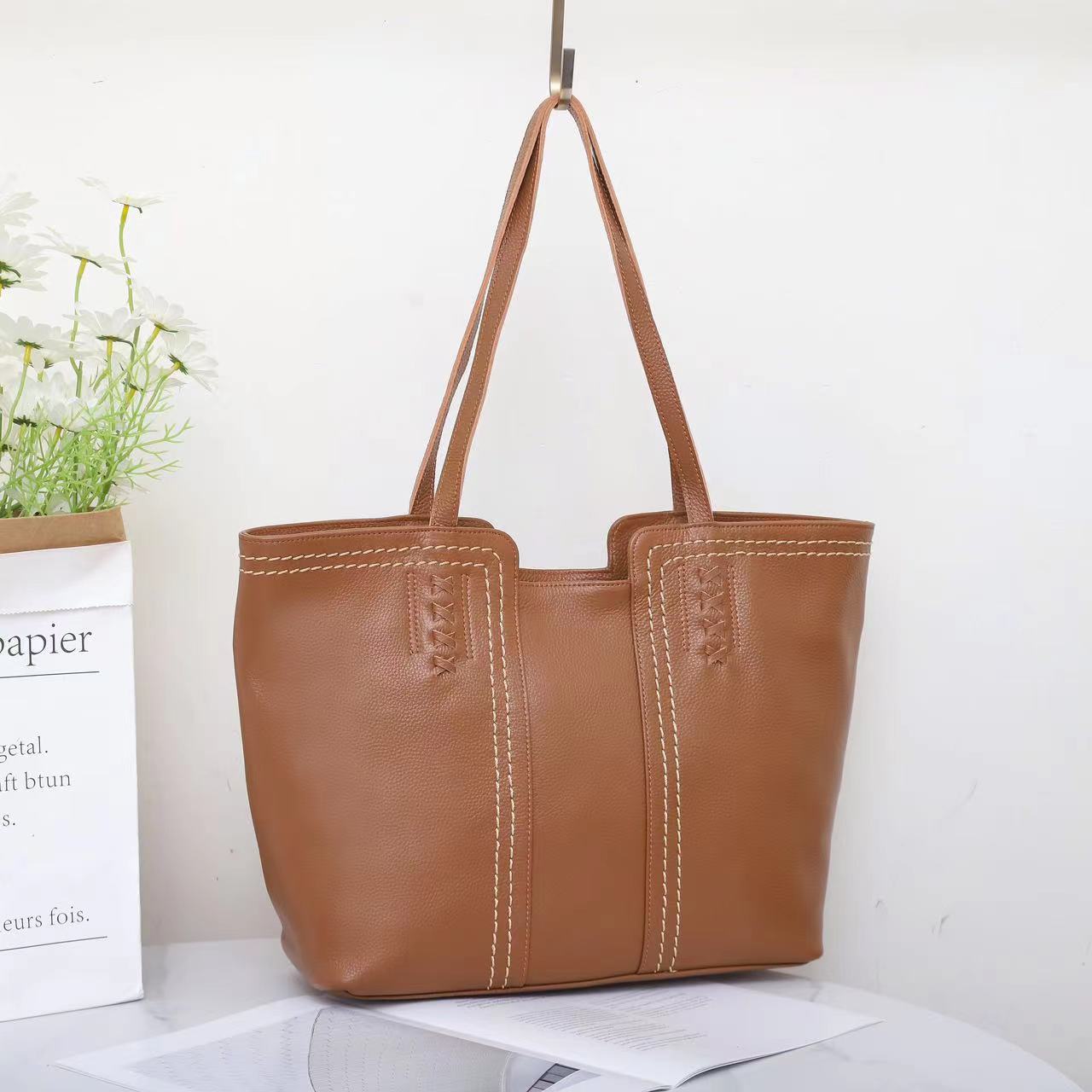 

Новая кожаная сумка-тоут из коровьей кожи большой вместимости, простая модная сумка через плечо под мышкой, деловая женская сумка