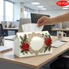 2D Flat, 1pc Tissue Box, Printed On Both Sides, Versatile Tissue Holder Featuring a Red Floral Christmas Frame On a Beige Background Sturdy Polyester 
