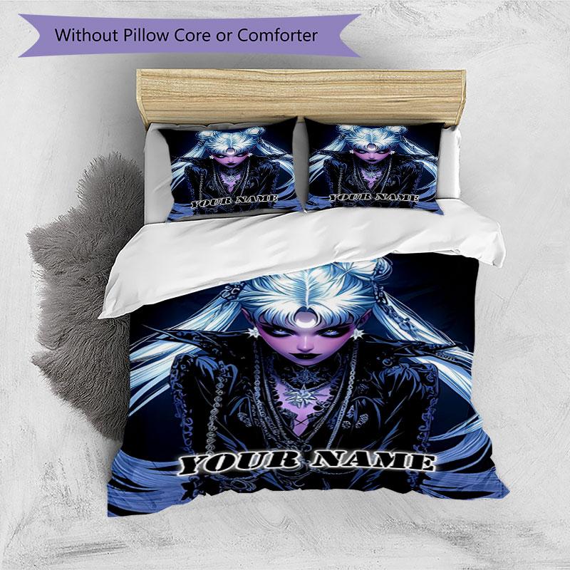 3pcs Custom Name Dark Fantasy Portrait Bedding Set Printed Bedding Set Duvet Cover Closure Includes 1 Duvet Cover & 2 Pillowcases Bedroom Decor