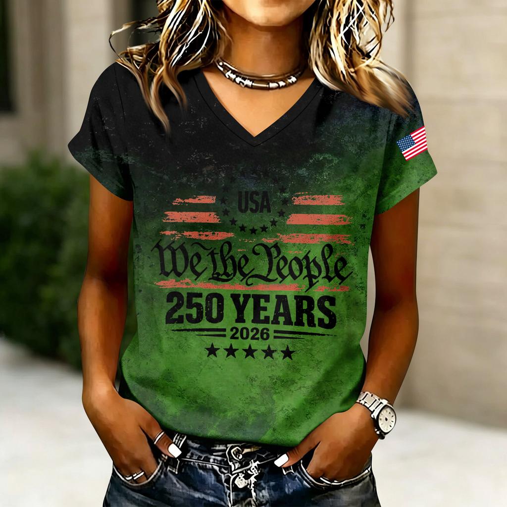 Damesmode V-hals Casual Letter Grafische Print Korte Mouw T-shirt Top voor Dagelijks Gebruik