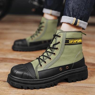 2025 New Men's High-top Anti-collision Work Boots 2025 Spring and Autumn Big-head Motorcycle Boots Canvas Shoes Fashion Boots
