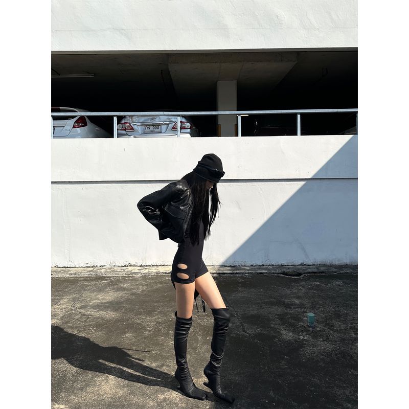 

0122stepll Shadow Agent Black Cut-out Jumpsuit Women s Spring Sexy Sexy Waist Trimming Sleeveless Jumpsuit Jumpsuit S