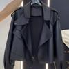 Spring and autumn design sense loose retro black leather jacket short jacket women small locomotive style