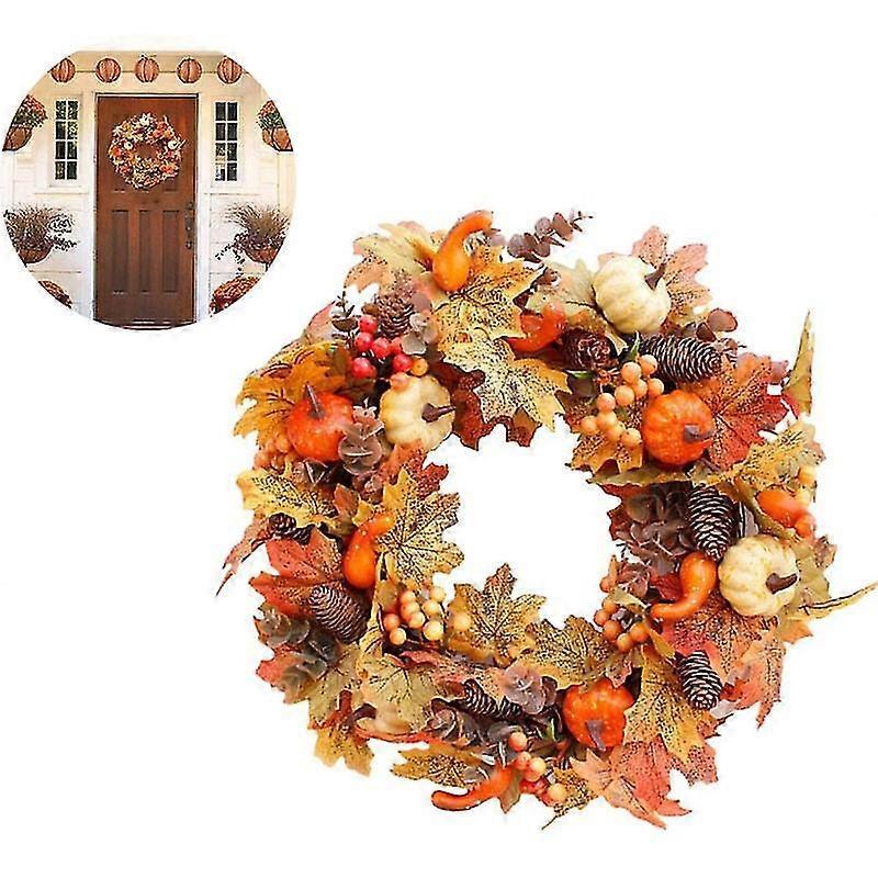 Artificial Fall Wreath With Pumpkin Bell And Berries For Halloween