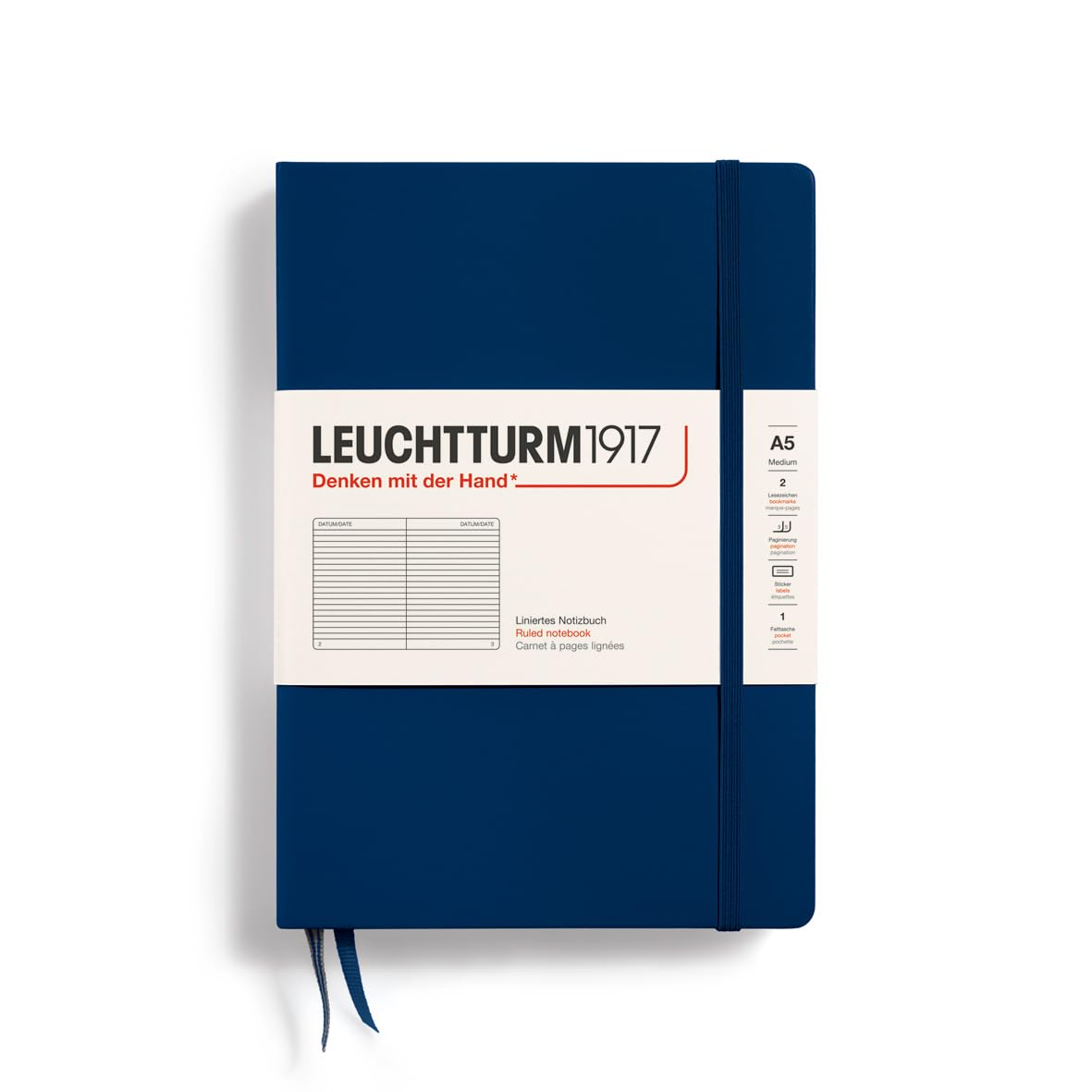 

Блокнот Leuchtturm A5 горизонтальный в линейку темно-синий 342922 обычный импортный продукт