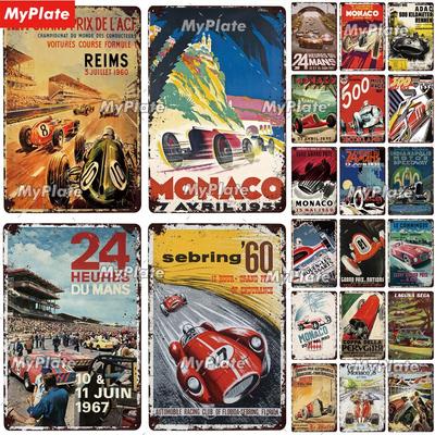 24 Stunden du Mans Metallschild Vintage Plakette Blechschild Wanddekoration für Bar Pub Metallhandwerk Retro Rennwagen Poster Custom
