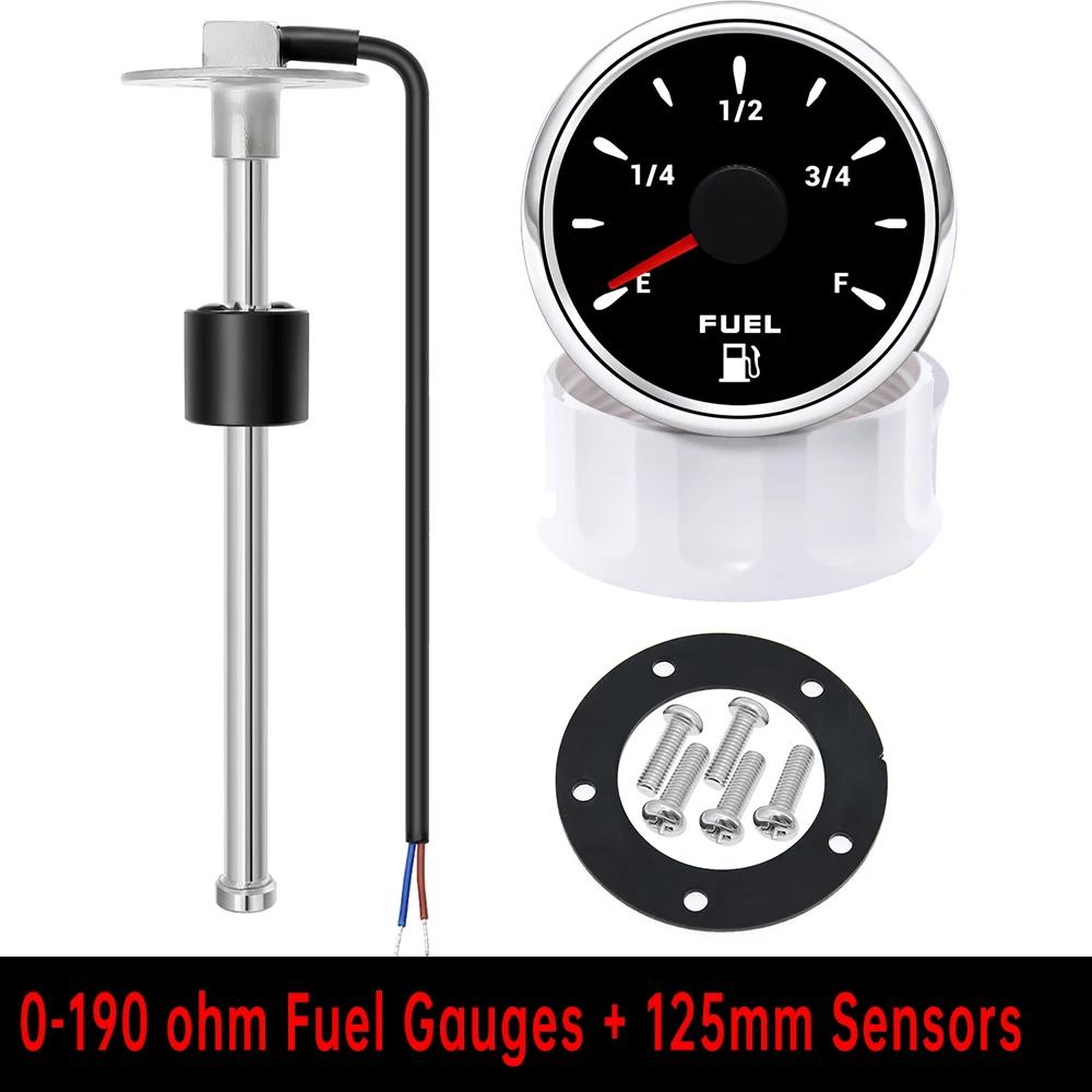 52mm Marine Boat Fuel Level Gauge 7-color Backlight Digital Pointer Fuel Gauge+100-500mm Fuel Level Sensor Digital Car Gauge