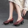Mode GKTINOO Printemps Automne Style Ethnique Bout Rond Talons Hauts Chaussures Maman Cuir Vachette Plateforme Rétro Escarpins en Cuir Véritable Chaussures Femme