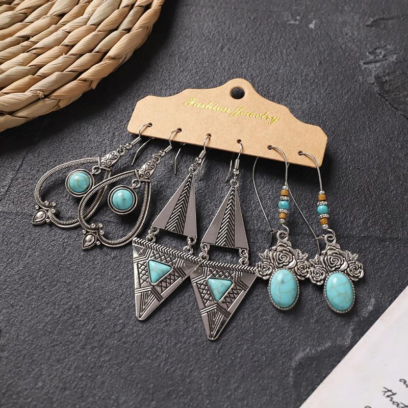Retro long earrings, Tibetan silver tassel women's bohemian high-end metal vacation earrings set