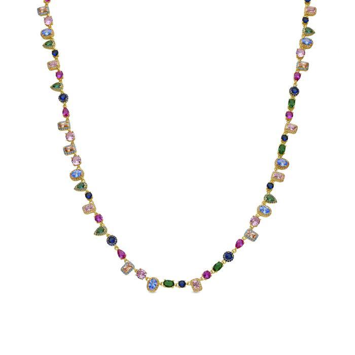 Collier Luxenter en argent 925 avec zircons multicolores finis en or jaune 18K - Razih