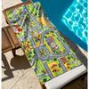 Kids City Road Map Beach Towel, Microfiber Sand Free Quick Dry, Interactive Play Mat Print, Soft Absorbent for Toddlers & Summer