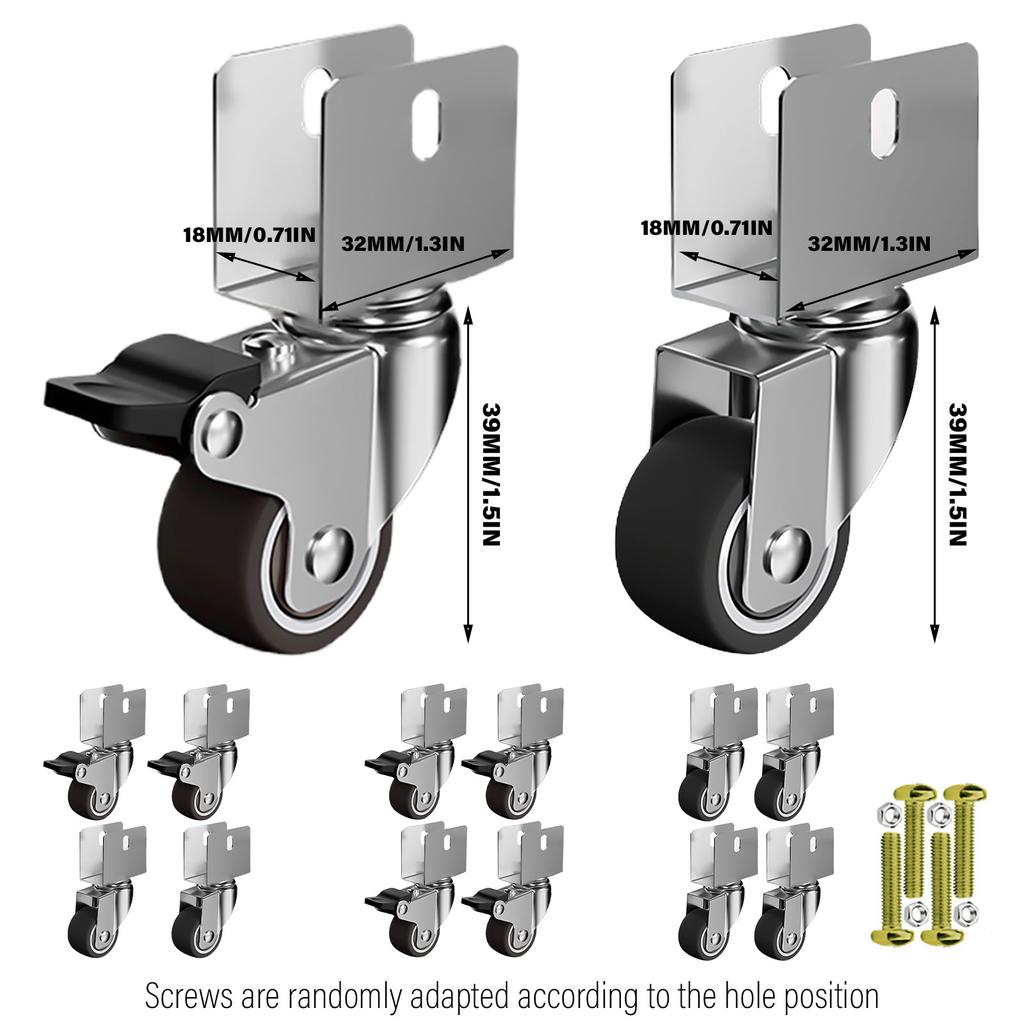 4Pcs 1inch Universals Swivels Casters Replacement Heavy Duty Furniture Wheel Castor Quiet Trolley Wheel Easily Install