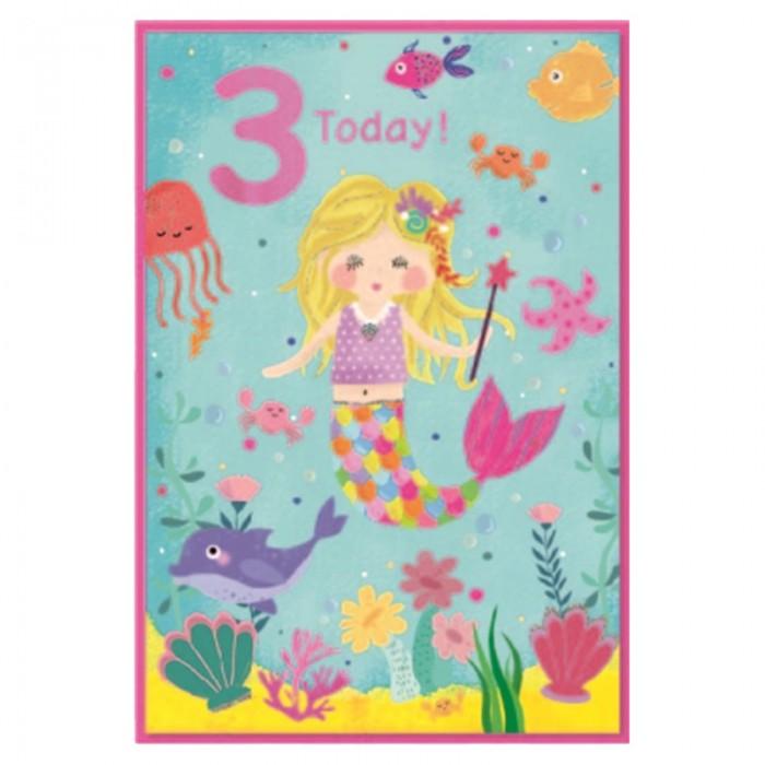 Simon Elvin Mermaid 3rd Birthday Greetings Card (Pack of 6)