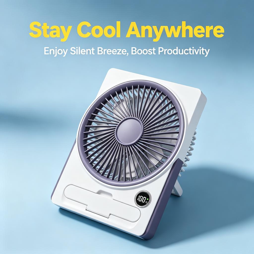 Ventilador de escritorio portátil USB silencioso con pantalla digital y 5 velocidades para oficina