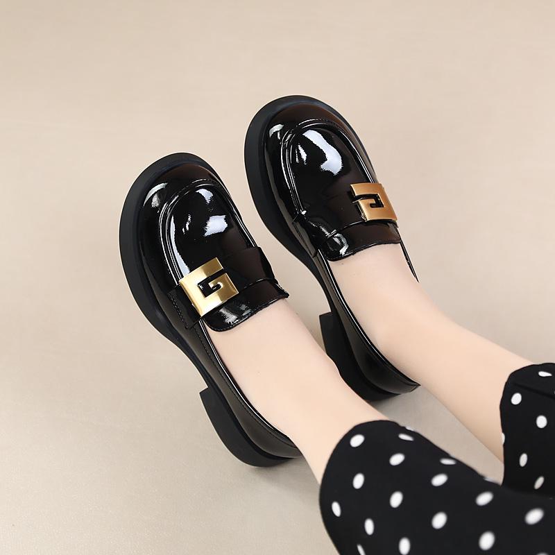 

Woodpecker Women s British Style Patent Leather Slip-on Loafers with Soft Sole and Chunky Heel for Autumn 36