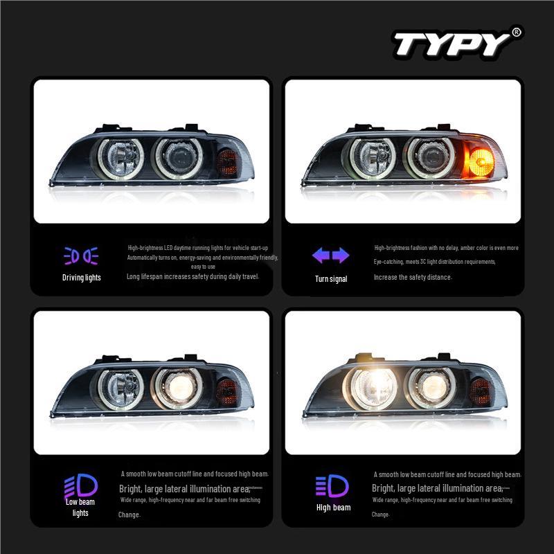 LED Projector Headlight Assembly with DRLs and Turn Signals for 98-03 BMW 5 Series E39