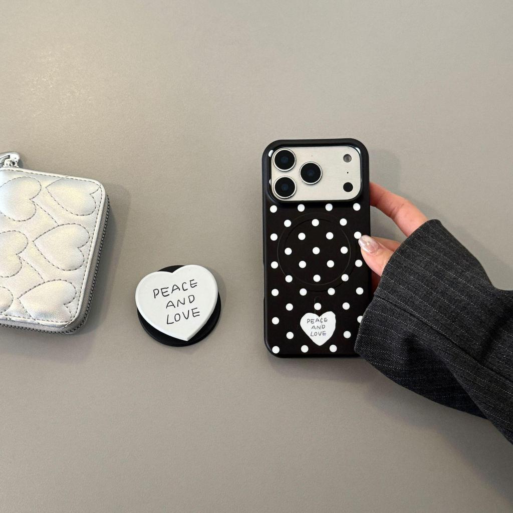 Polka Dot Heart Stand Case for Apple iPhone 15/16 Pro/17 Pro Max - Drop-Proof