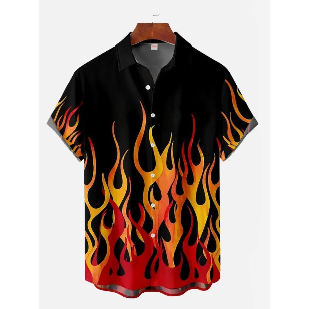 

Мужская рубашка с принтом пламени 3D, гавайская повседневная рубашка с короткими рукавами, модная пляжная рубашка с лацканами, мужская летняя рубашка на пуговицах L