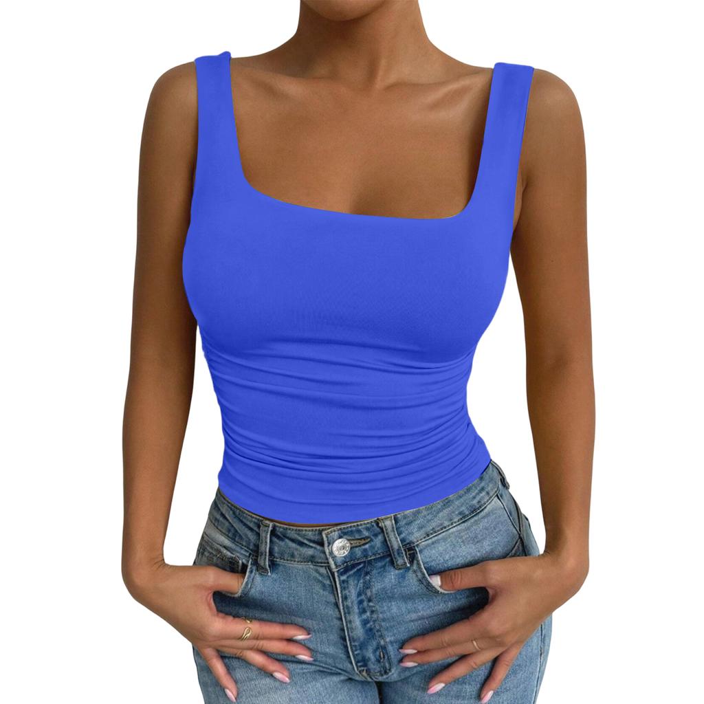 Women Sleeveless Tank Top Square Neck Casual Slim Fit Stretchy Ribbed Knit Summer Basic Layering Camisole Shirt