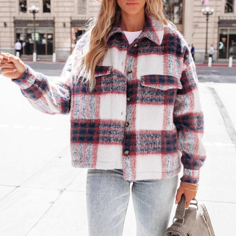 2025 Autumn Winter New Women's Clothing Plaid Mohair Short Woolen Thick Jacket