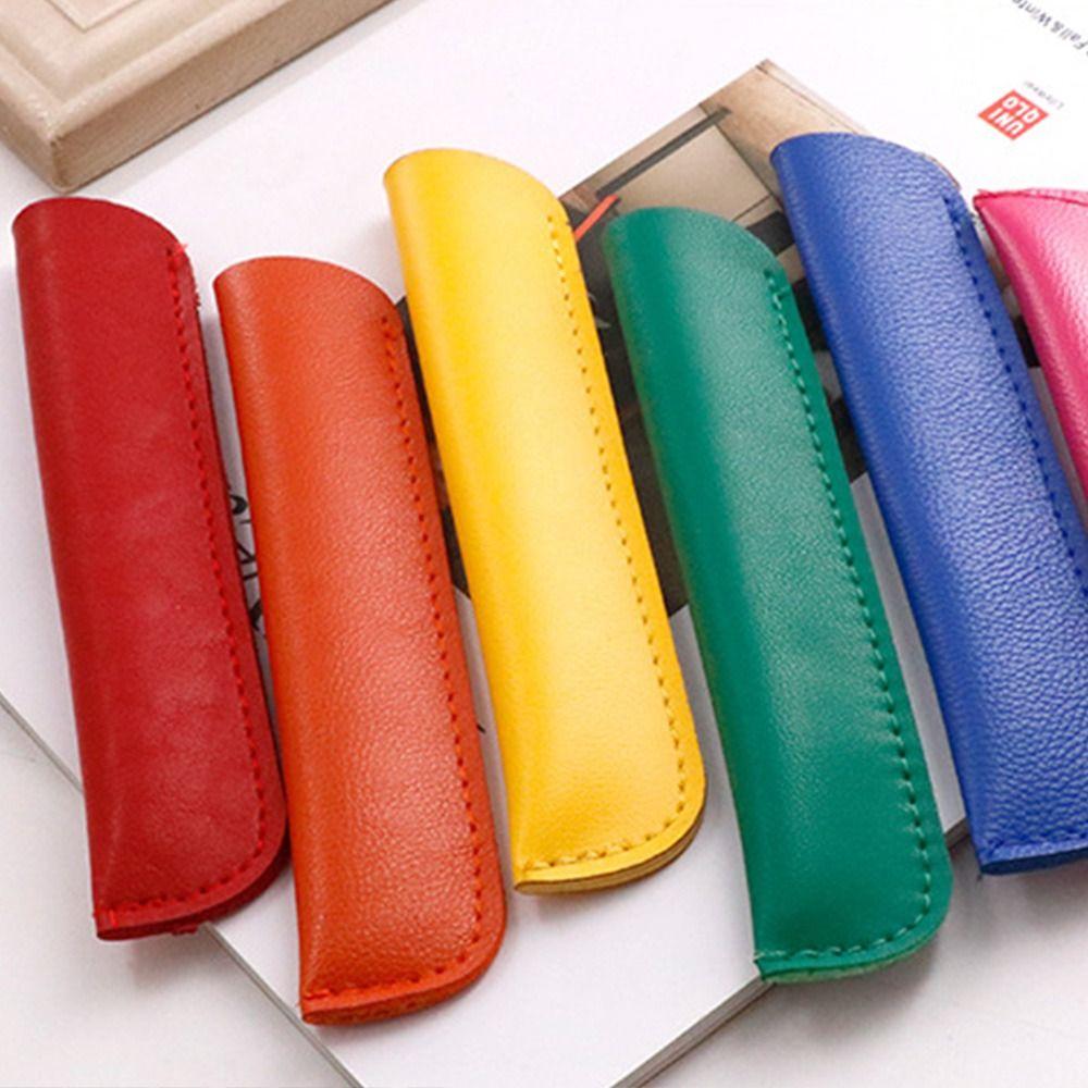 Solid Color PU Pencil Bags PU Leather Pen Bags Lightweight Pencil Case Office Supplies