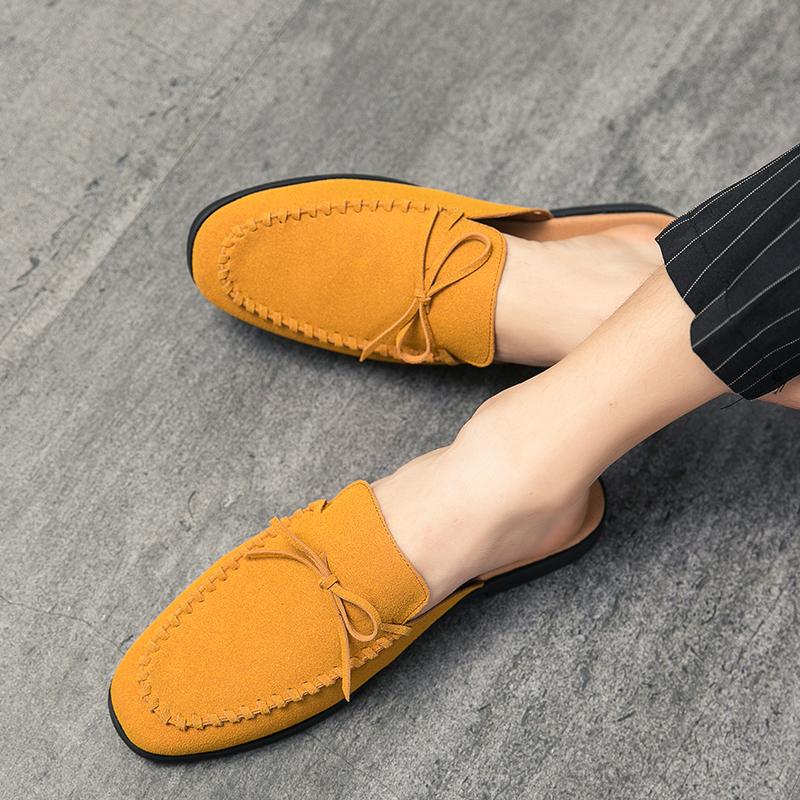 Italian Mens Slippers Suede Leather Loafers Moccasins Outdoor Sandals Male Casual Shoes for Men Summer Designer Brand Shoes 2024