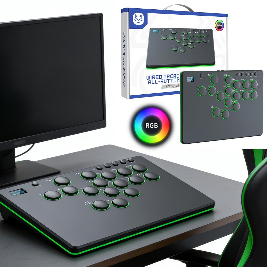 All-Button Fight Stick RGB Lighting Arcade Stick Controller with Turbo Functions & Hot Swap for PlayStation 4/PlayStation 3 PC