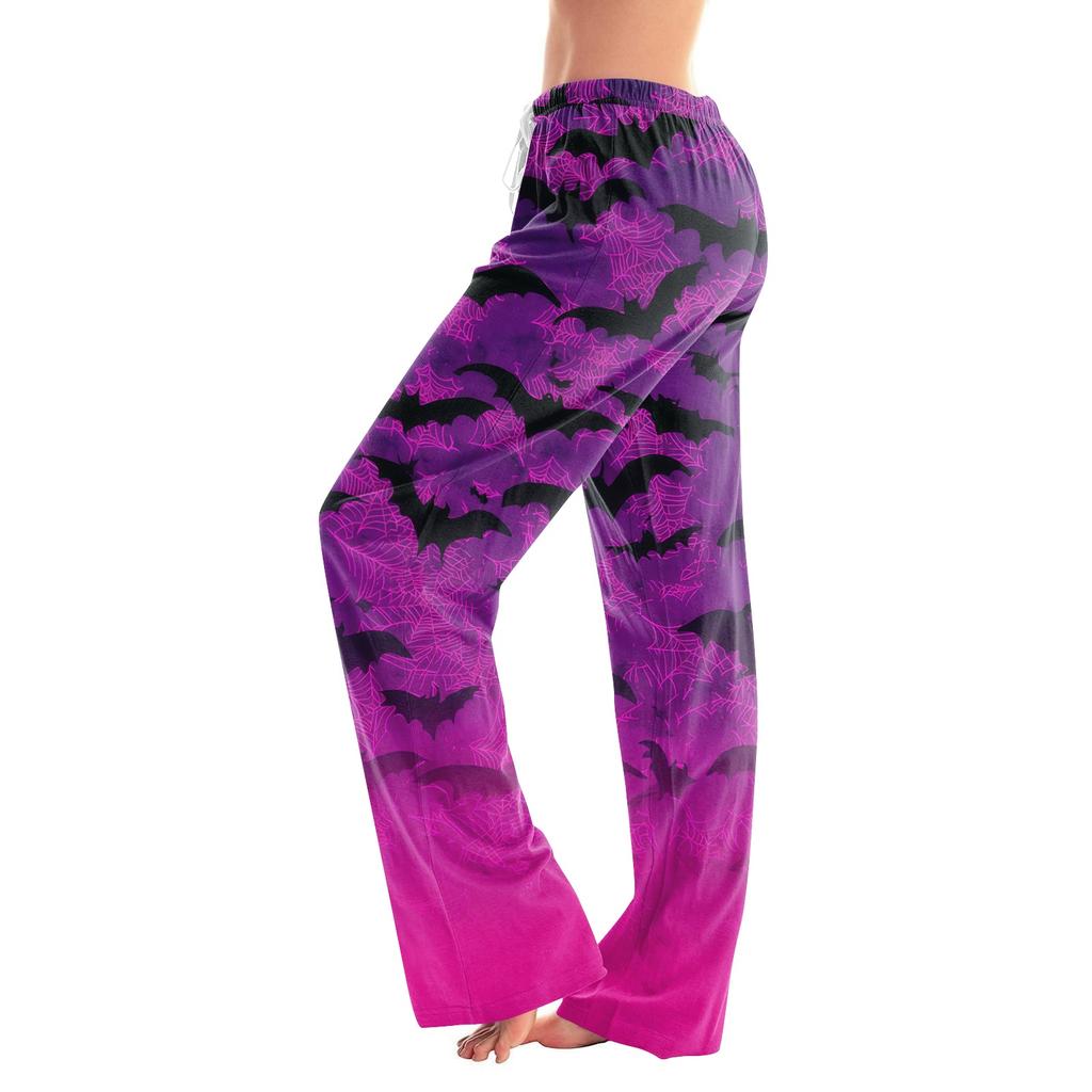 Women's Drawstring Halloween Printed Pants Casual Trousers with Elastic Waist