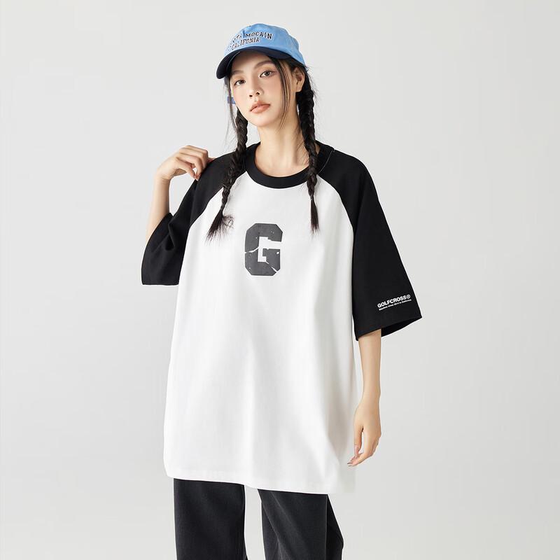 GOLFCROSS Unisex Summer College Style Colorblock Foam Print Short Sleeve T-shirt S