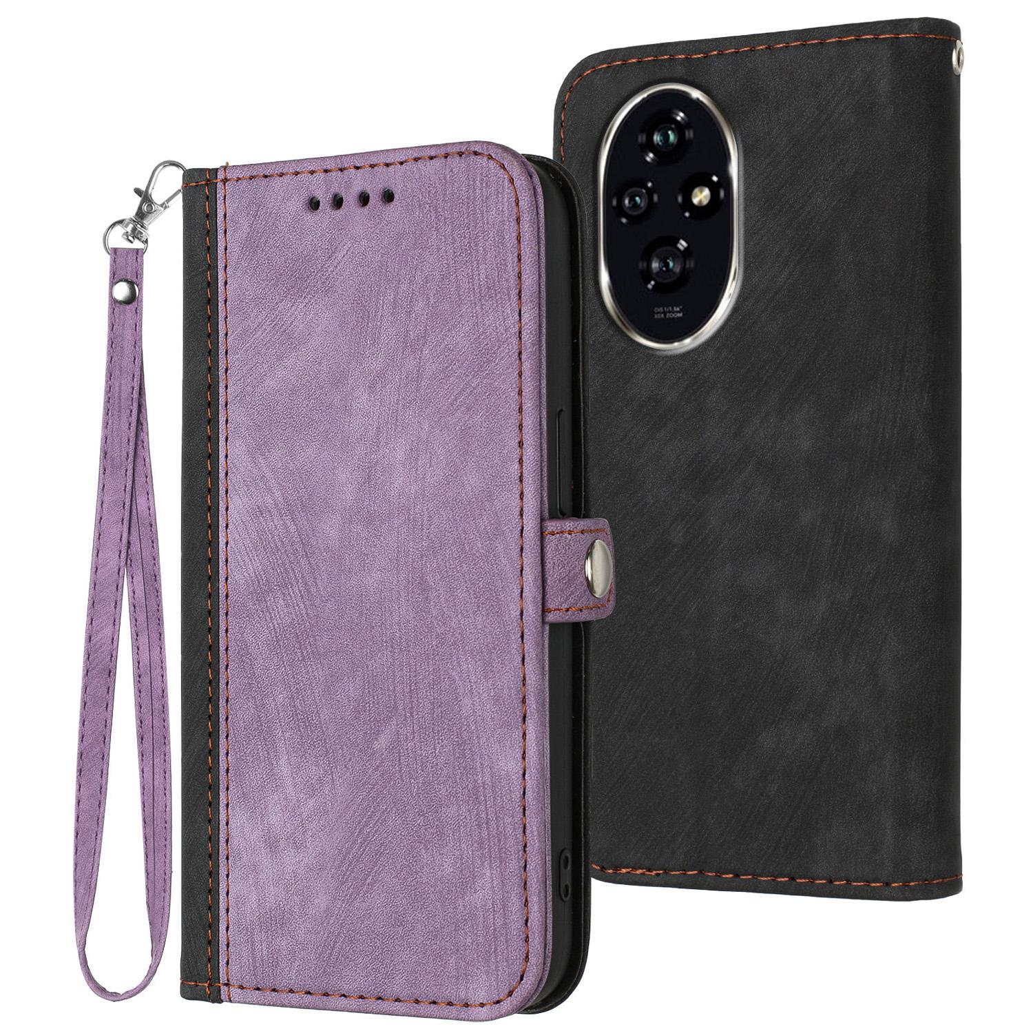 

YX0020 For Honor 200 5G Case Shockproof Leather Phone Cover with Hand Strap Purple