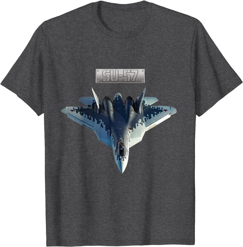 Russia's Fifth Generation Stealth Aircraft Su-57 T-Shirt Short Sleeve Casual Cotton O-Neck Summer Shirts