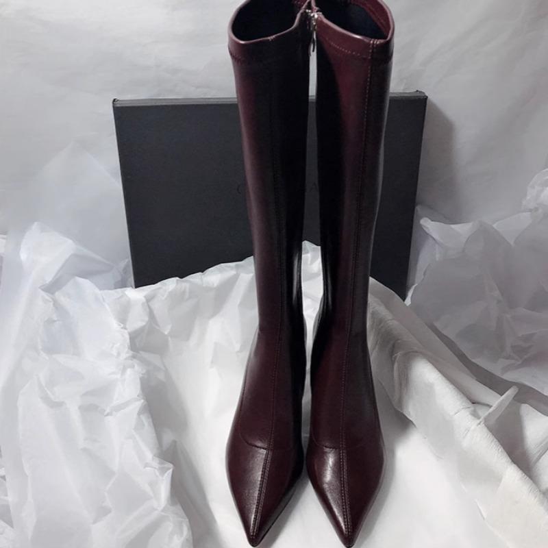 Fashion Winter New Thin Heel Cotton Boots Women's Fashion Pointed Side Zipper Anti-slip Wear-resistant High Boots