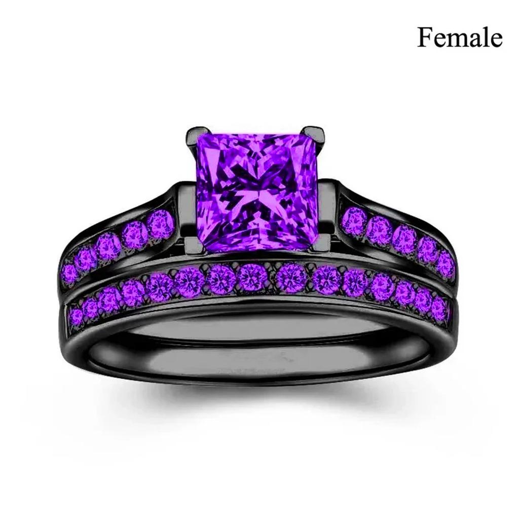 Charm Couple Rings Romantic Women Red Rhinestones Rings Set Trendy Men Stainless Steel Celtic Dragon Rings Wedding Band Jewelry