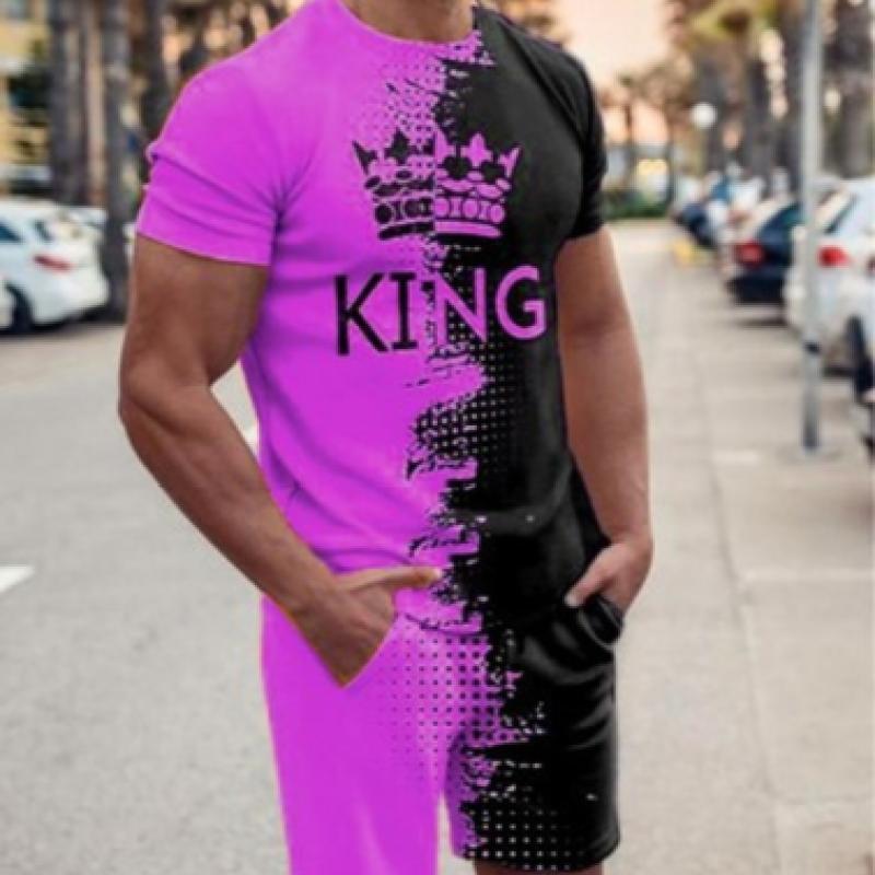 Sommar T-shirt kostym för män Enfärgad Enkel Casual Sweatshirt En uppsättning kortärmade shorts Två bitar Street Wear-kläder