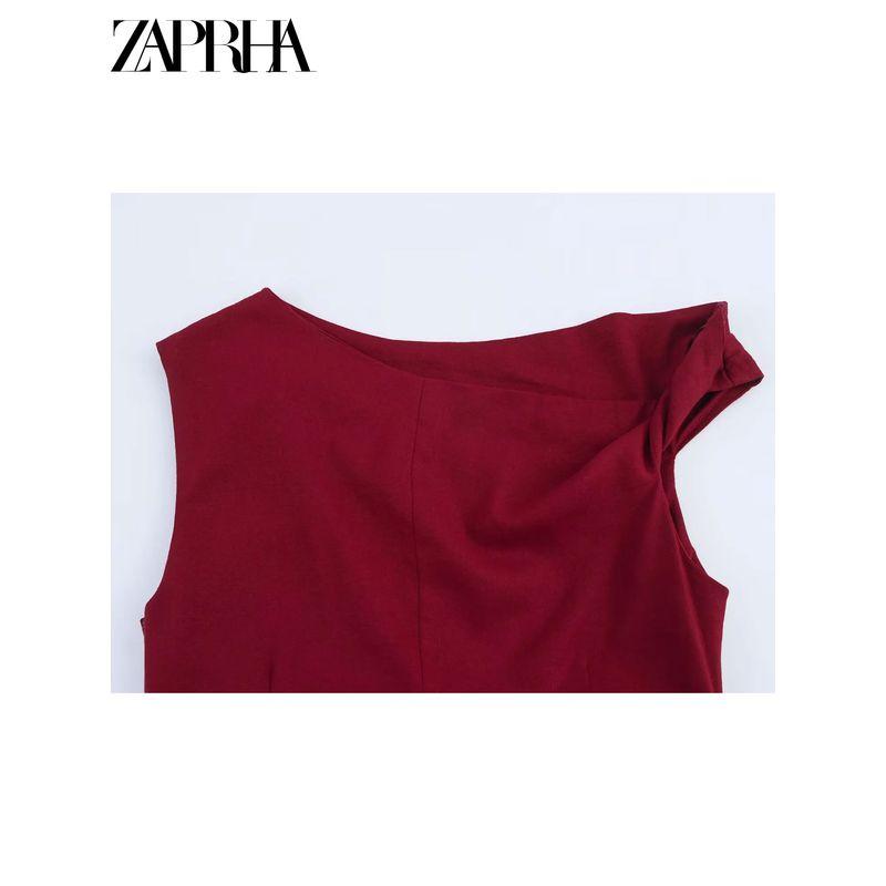 Zaprha 2025 New Arrival Unique Beautiful Linen Blend Ruched Midi Skirt Dress Waist Slim Looking 2840709
