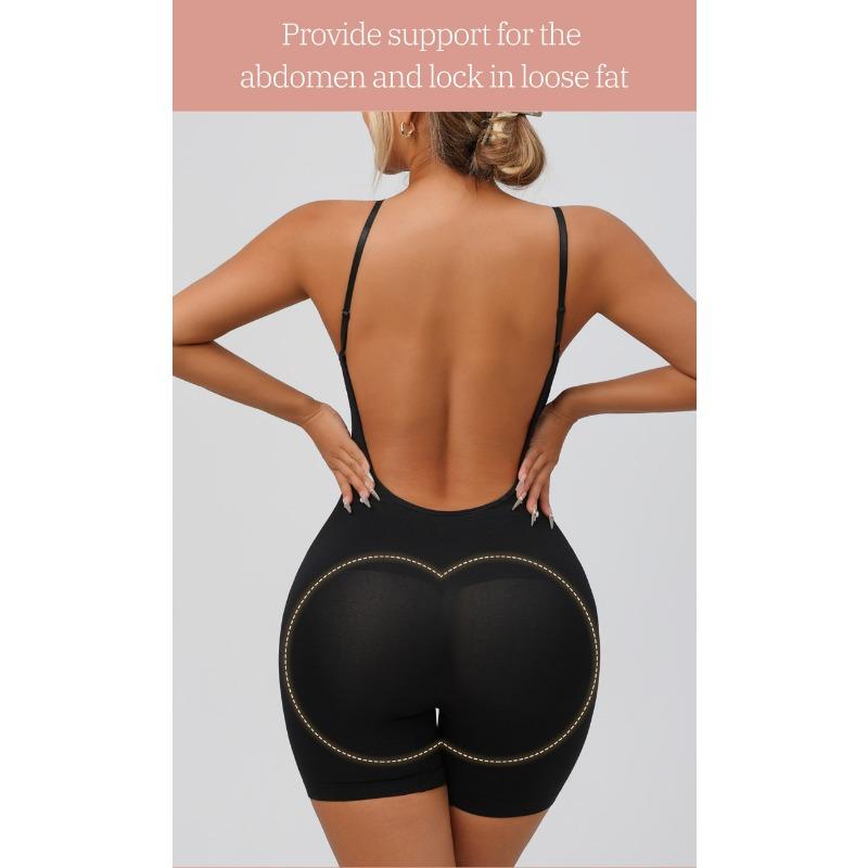 Backless Spaghetti Strap Full Body Shaper Tummy Control Hip Lifting Seamless Shapewear Bodysuit