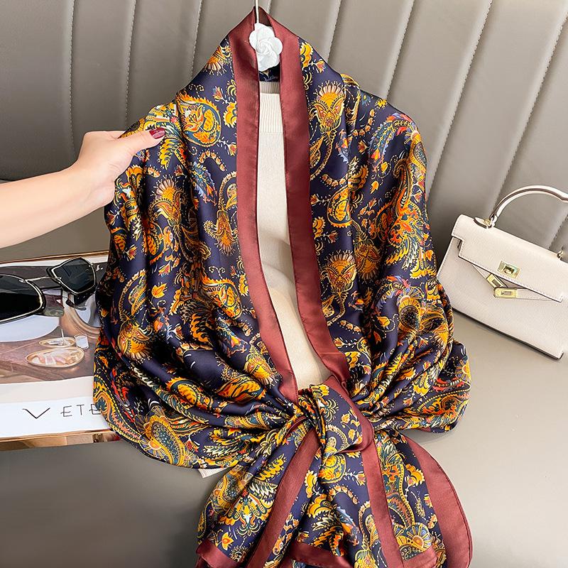 

Women Long Scarf Spring Autumn Fashion Floral Pashmina Shawl Wrap Silk Feeling Female Foulard Bufanda Scarves Beach Poncho 90x180cm