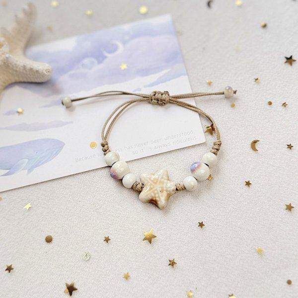 Bohemian Conch Starfish Shells Ceramics Beaded Bracelets for Women Girls Shell Beaded Beach Bangles Jewelry Gift Adjustable